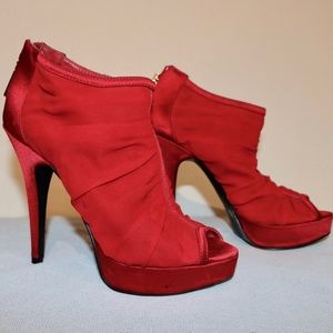 Chinese Laundry Red Ruched Peep Toe Satin Heels